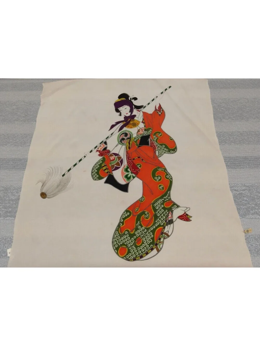 Geisha 1950s Towel Panel NEW DEADSTOCK 50s Asian Japan CHINA? BEAUTIFUL COLORS